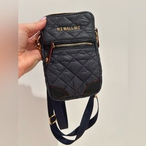 MZ Wallace Navy Quilted Nylon Crossbody Phone Bag